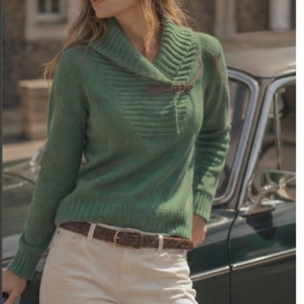 Vintage Ralph Lauren Rugby Wool Sweater Green Buckle Small Preppy Heritage Y2K